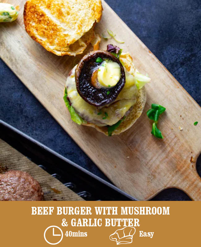 Beef Burger With Mushroom & Garlic Butter