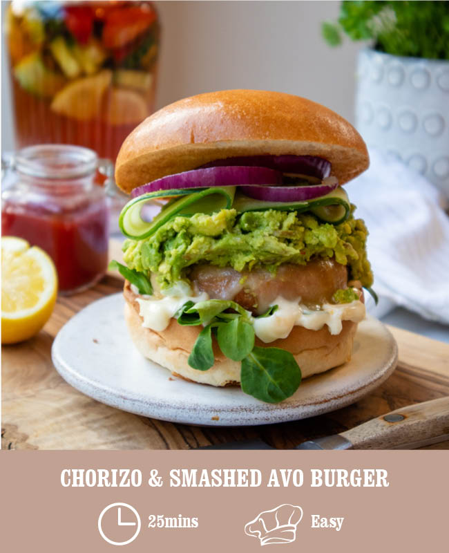 Simply Chicken & Chorizo Burger with Smashed Avo