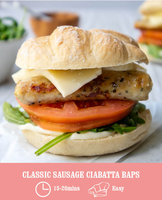 Classic Sausage Ciabatta Baps