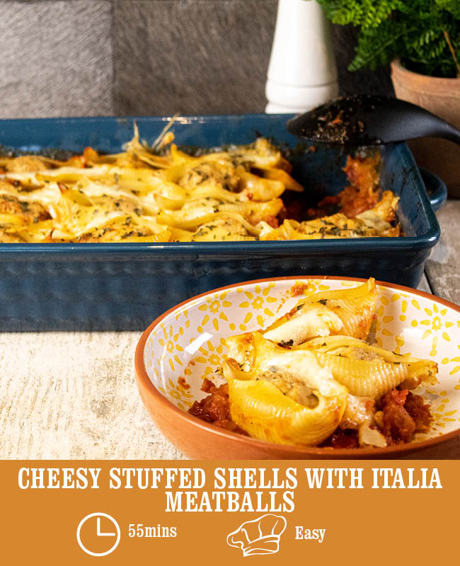 Cheesy Stuffed Shells With Italia Meatballs