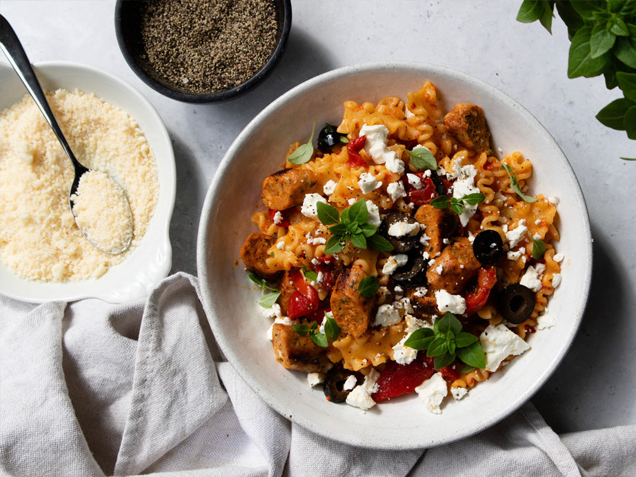 Sausage, red pepper & black olive orecchiette