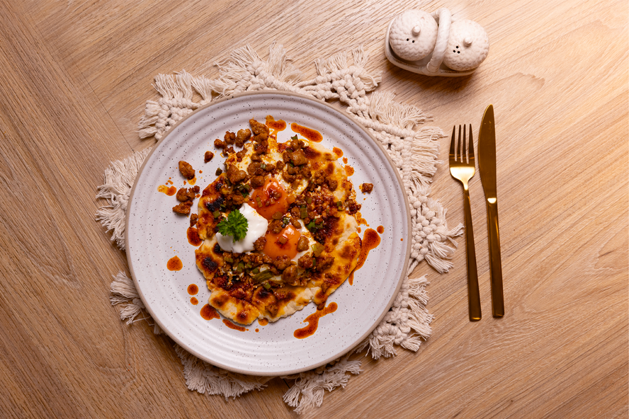 Breakfast Sausage Flatbread With Paprika Eggs